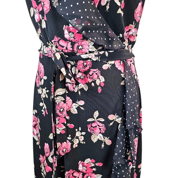 White House Black Market Sleeveless Faux Wrap Dress 8 Polka Dot Floral Trad Wife - Picture 11 of 14